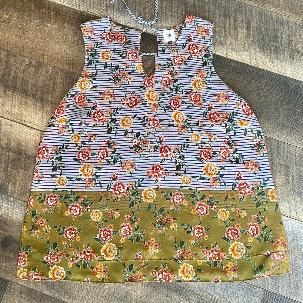 CAbi Penelope Top Floral Striped Sleeveless XL, no flaws